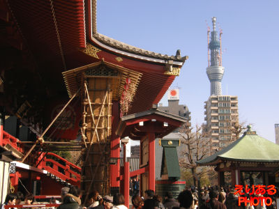 浅草寺本堂と東京スカイツリー