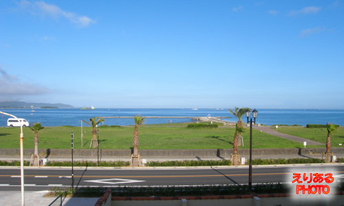 館山シーサイドホテルから見た朝の海