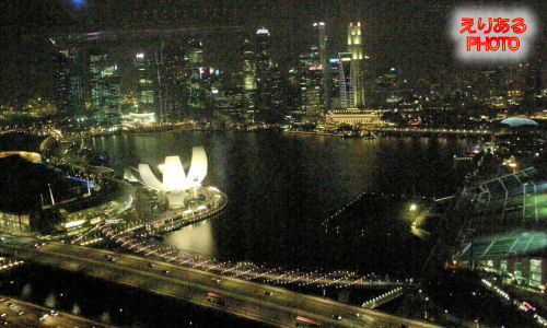 シンガポールフライヤーからの夜景 - マーラインオン・パークと高層オフィスビル群